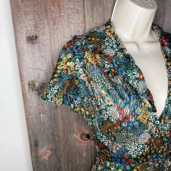 Vintage 70s Jody T of California Mesh Lace Black Floral Midi Wrap Dress size 7 - Picture 3 of 14